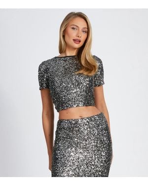 Quiz Side Slit Sequinned Maxi Skirt New Look - Grey