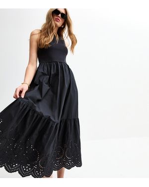 New Look Rib Racerback Broderie Anglaise Embroidered Midi Dress - Black