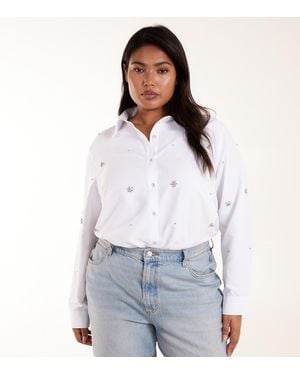 Blue Vanilla Plus Size Embellished Shirt Curves Vanilla New Look - White