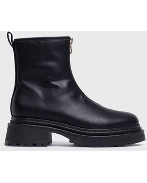 London Rebel Matte Leather-Look Zip Front Boots New Look - Blue
