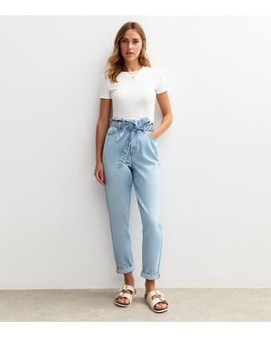 New Look Paperbag Waist Barrel Jeans - Blue