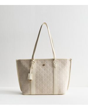 New Look Cream Logo Jacquard Canvas Tote Bag - Natural