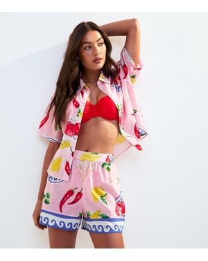 New Look Tapas Print Shorts - Red