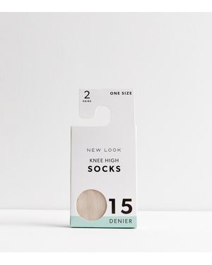 New Look 2 Pack Stone 15 Denier Knee High Socks - White