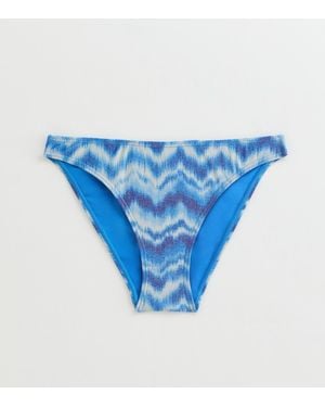 New Look Metallic Thread Wave Pattern Hipster Bikini Bottoms - Blue