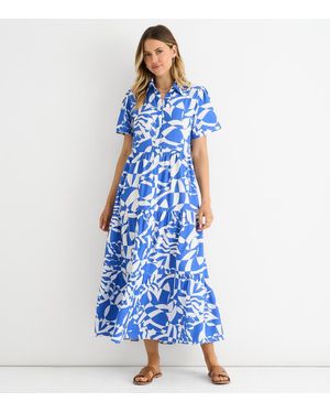 Gini London Aztec Print Maxi Shirt Dress New Look - Blue