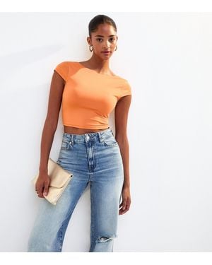 New Look Scoop Back Jersey Cropped T-Shirt - Blue
