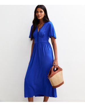 New Look Lace Trim Button Through Midi Dress - Blue