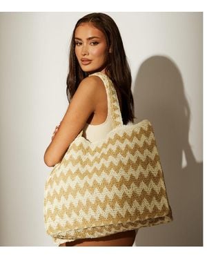 South Beach Zigzag Woven Tote Bag New Look - Metallic