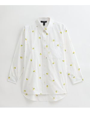 New Look Petite Lemon Embroidered Long Sleeve Shirt - White