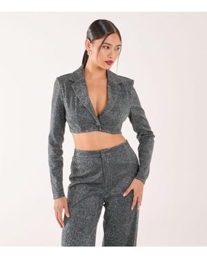 Pink Vanilla Glittery Cropped Blazer Vanilla New Look - Grey