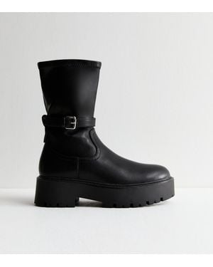 New Look Leather-Look Chunky Biker Boots Vegan - Black