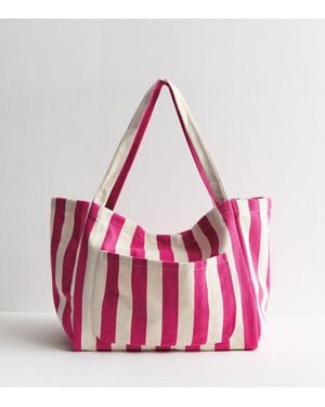 New Look Striped Slouchy Tote Bag - Pink