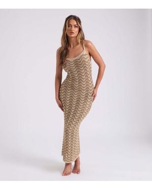 Urban Bliss Crochet Metallic Stripe Maxi Dress New Look - Brown