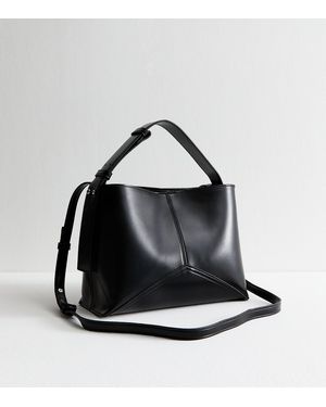 New Look Faux Leather Panelled Bucket Bag - Black