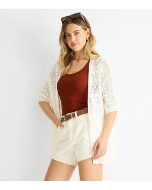 Gini London Crochet Knit Cardigan New Look - White