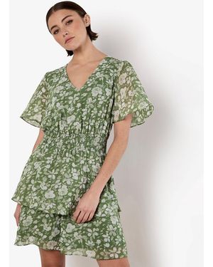 Apricot Watercolour Floral Print Tiered Mini Dress New Look - Green