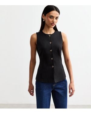 New Look Buttoned Crew Neck Ponte Waistcoat - Black