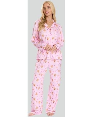 Loungeable Gingerbread Print Pyjama Set New Look - Pink