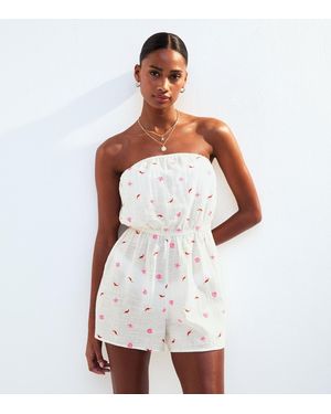 New Look Starfish Embroidered Bandeau Playsuit - White