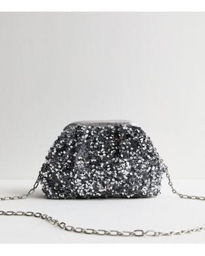 New Look Sequinned Pouch Clutch - White