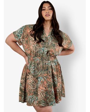 Apricot Curve Leaf Print Mini Dress New Look - Brown