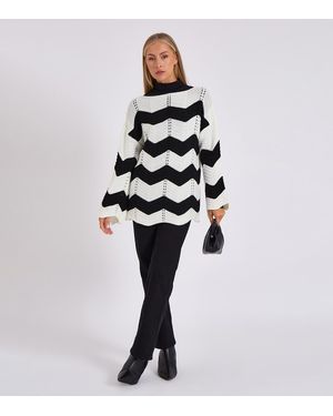 Gini London Zigzag Knit Top New Look - Natural