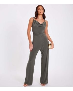 Quiz Khaki Cowl Neck Jumpsuit New Look - Green