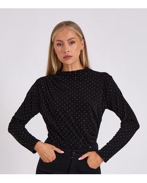 Gini London Diamanté Cowl Neck Bodysuit New Look - Black