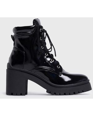 London Rebel Lace Up Heeled Boots New Look - Black