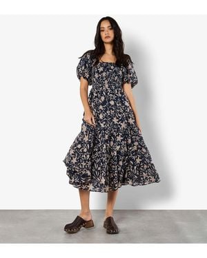 Apricot Floral Print Tiered Midi Dress New Look - Blue
