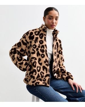 New Look Leopard Print Borg Jacket - Blue