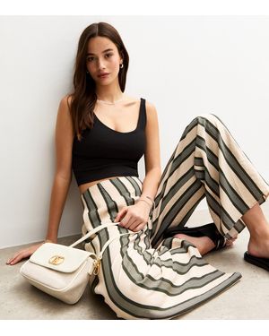 New Look Wide Stripe Print Wide Leg Trousers - Black