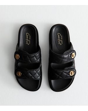 New Look Faux Leather Quilted Chunky Sole Sandals Vegan - Black