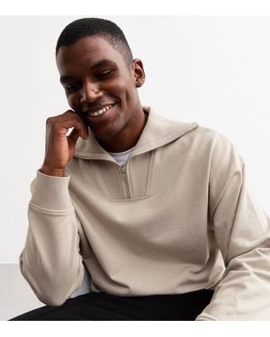 New Look Regular Quarter Zip Cotton Jumper - Natural