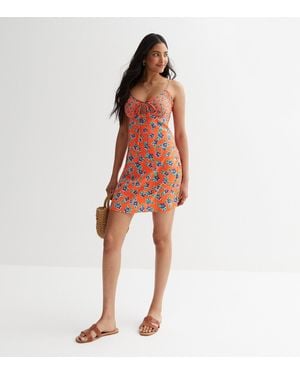 New Look And Floral Tie Front Mini Slip Dress - Orange