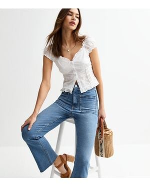 New Look Patch Pocket Kick Flare Denim Jeans - Blue