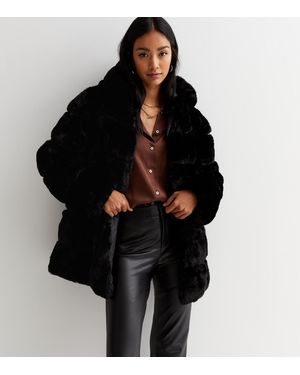 Gini London Faux Fur Trim Hooded Cape New Look in Natural Lyst UK