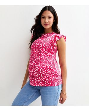 New Look Maternity Patterned Frill Trim Top - Pink