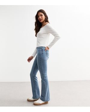 New Look Light Pull On Bootcut Jeans - Blue