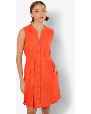Apricot Textured Button Front Mini Dress New Look - Orange