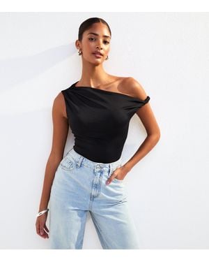 New Look Twist Fallen Shoulder Bodysuit - Blue