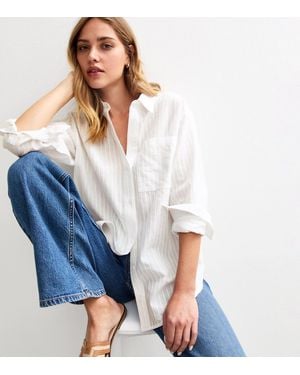 New Look Cotton Stripe Print Long Sleeve Shirt - Blue