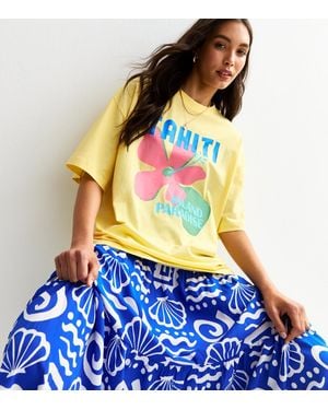 New Look Light Tahiti Flower Print T-Shirt - Blue