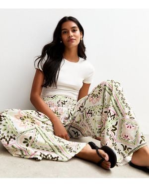 New Look Cream Tile Print Palazzo Trousers - Brown