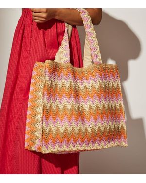 South Beach Striped Woven Tote Bag New Look - Orange
