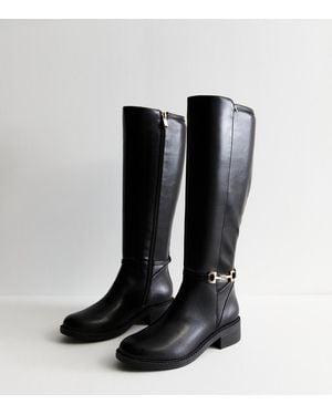 New Look Wide Fit Leather-Look High Leg Boots Vegan - Black