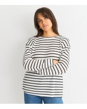 Gini London Striped Oversized Knit Jumper New Look - Grey