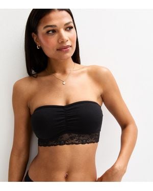 New Look Ribbed Jersey Lace Trim Bandeau - Black