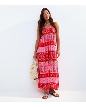 New Look Striped Shell Print Bandeau Maxi Dress - Red